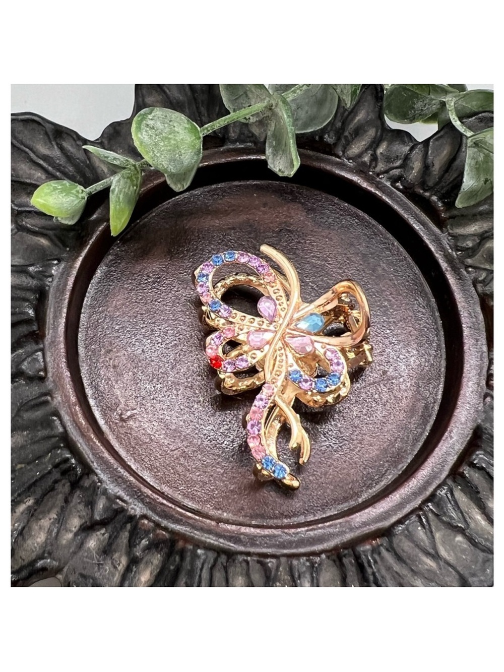 Gold-Tone Multicolor Crystal Butterfly Hair Clip FINAL PRICE DROP